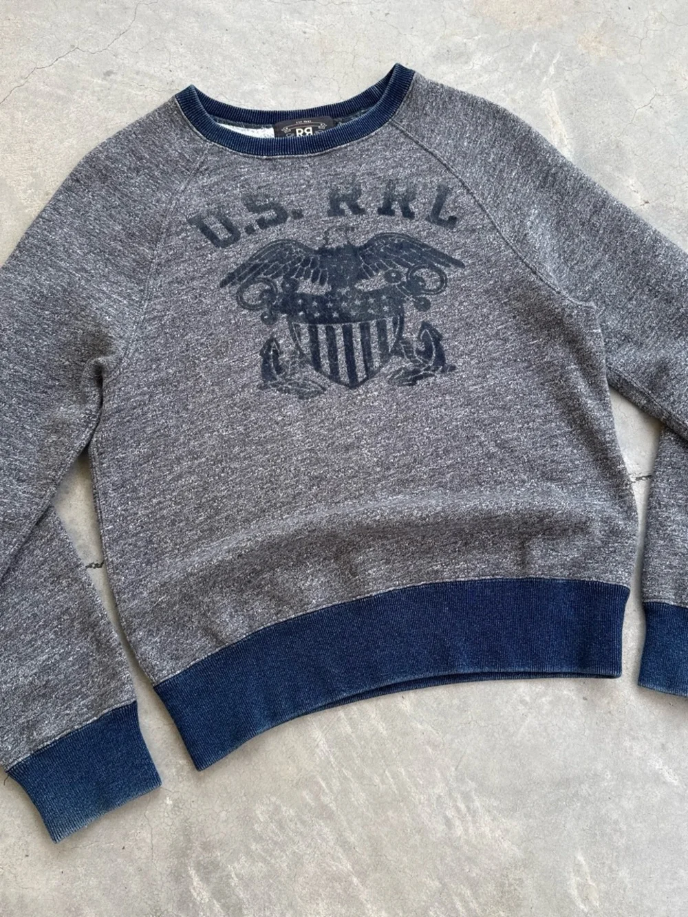 Vintage RRL Ralph Lauren US-RL Military Eagle Gray Crewneck Sweatshirt